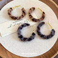 Vintage Leopard Print Geometric Round Horsehair Pendant Metal Hoop Earrings For Women view 2