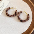 Vintage Leopard Print Geometric Round Horsehair Pendant Metal Hoop Earrings For Women view 4