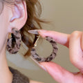 Vintage Leopard Print Geometric Round Horsehair Pendant Metal Hoop Earrings For Women view 3