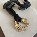 Maillard Style Alloy Leopard Pendant Sweater Necklace With Fabric Scarf Accent For Women view 4