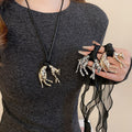 Maillard Style Alloy Leopard Pendant Sweater Necklace With Fabric Scarf Accent For Women view 1