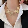 Alloy Metallic Round Portrait Print Adjustable Pendant Necklace, Geometric Clavicle Choker view 1