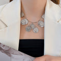 Alloy Metallic Round Portrait Print Adjustable Pendant Necklace, Geometric Clavicle Choker view 3