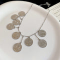 Alloy Metallic Round Portrait Print Adjustable Pendant Necklace, Geometric Clavicle Choker view 4