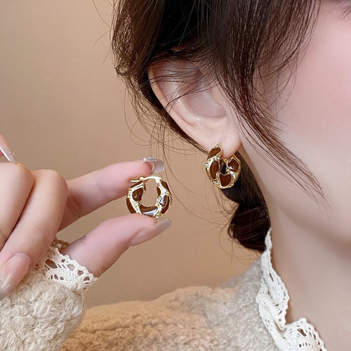 Maillard Style Alloy Geometric Round Rhinestone Enamel Ear Cuff Earrings