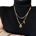 18K Gold Plated Alloy Vintage Tiger Eye Beaded Pendant Sweater Necklace For Fall Winter view 5