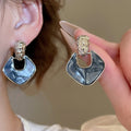 Retro Hong Kong Style Acrylic Wrinkled Diamond Geometric Drop Earrings With Silver Needle Posts view 4