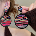 Vintage Acrylic Geometric Circle Oval Diamond Pendant Drop Earrings With Silver Posts view 3