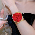 Metal And Fabric Flower Arm Cuff Bracelet Earrings Jewelry Set, Elegant Western Floral Style view 3