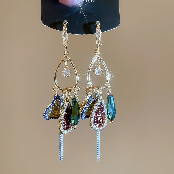 Light Luxury Zircon Geometric Teardrop Pendant Drop Earrings For Women