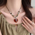 Vintage Maillard Style Copper Necklace With Irregular Oval Tiger Eye Stone Geometric Pendant view 4