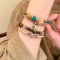 Tiger Eye Coconut Shell Beaded Cross Woven Rope Double Layer Bohemian Ethnic Bangle view 1