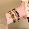 Tiger Eye Coconut Shell Beaded Cross Woven Rope Double Layer Bohemian Ethnic Bangle view 3