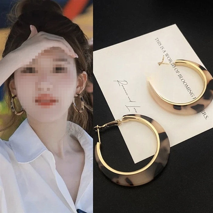 Maillard Leopard Print Resin Hoop Earrings With Silver-Tone Posts, Niche Designer Style