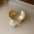 Metal Pearl Flower Open Wide Band Ring For Women view 3