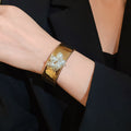Metal Pearl Flower Open Wide Band Ring For Women view 4