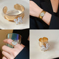Metal Pearl Flower Open Wide Band Ring For Women view 1