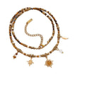 Ethnic Tiger Eye Beaded Sun Star Pendant Sweater Necklace Vintage Geometric Jewelry view 5