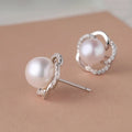 Korean Elegant Pearl Stud Earrings Flower Design Daily Commuter Gentle Ladies Jewelry view 2