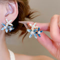 18K Gold Plated Silver Needle Faux Pearl Enamel Flower Stud Earrings Vintage Vacation Style view 3