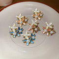 18K Gold Plated Silver Needle Faux Pearl Enamel Flower Stud Earrings Vintage Vacation Style view 2