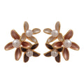 18K Gold Plated Silver Needle Faux Pearl Enamel Flower Stud Earrings Vintage Vacation Style view 5