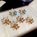 18K Gold Plated Silver Needle Faux Pearl Enamel Flower Stud Earrings Vintage Vacation Style view 4