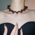 Vintage Acrylic Round And Square Wood Bead Necklace And Ear Clip Jewelry Set For Women view 4