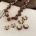 Vintage Acrylic Round And Square Wood Bead Necklace And Ear Clip Jewelry Set For Women view 1
