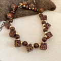 Vintage Acrylic Round And Square Wood Bead Necklace And Ear Clip Jewelry Set For Women view 3