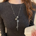 Light Luxury Glass Crystal Heart Geometric Pendant Tassel Sweater Necklace view 3