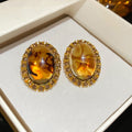 French Court Style Geometric Oval Resin Marbled Stud Earrings With Silver Posts view 4