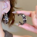 Vintage Maillard Acrylic Leopard Print Geometric Round C Shape Stud Earrings view 4
