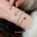 Sparkling Zircon Three Layer Flower Pearl Copper Open Bangle French Palace Light Luxury Style view 4