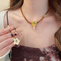 Resin Crystal Beaded Cartoon Elf Flower Pendant Necklace Vacation Style Collarbone Chain view 1
