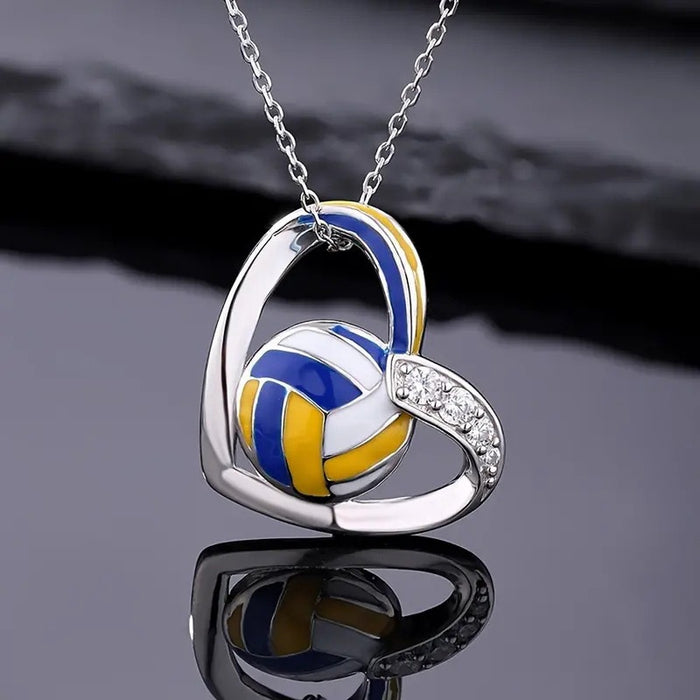 Women's Heart Choker Necklace, Metal Oil Painting Volleyball Pendant Sporty Niche Jewelry