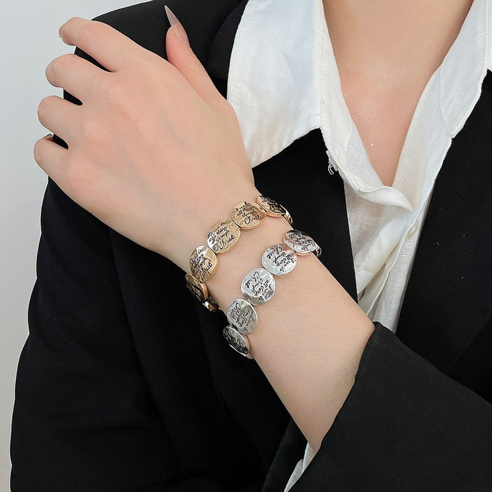 Alloy Metallic Round Letter Geometric Elastic Rope Bangle For Women Fashion Jewelry