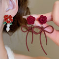 Light Luxury Alloy Bow Rose Flower Pearl Pendant Drop Earrings For Women view 2