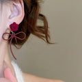 Light Luxury Alloy Bow Rose Flower Pearl Pendant Drop Earrings For Women view 4