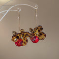 Vintage Acrylic Flower Leopard Print Pearl Pendant Drop Earrings, Maillard Style Ear Hooks view 2
