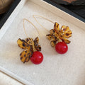 Vintage Acrylic Flower Leopard Print Pearl Pendant Drop Earrings, Maillard Style Ear Hooks view 4