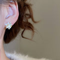 14K Gold Plated Silver Post Zircon Faux Pearl Star Stud Earrings Fashion Versatile Style view 3