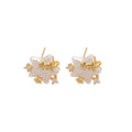 14K Gold Plated Silver Post Zircon Faux Pearl Star Stud Earrings Fashion Versatile Style view 5
