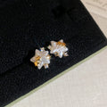 14K Gold Plated Silver Post Zircon Faux Pearl Star Stud Earrings Fashion Versatile Style view 2