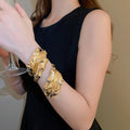 European Style Alloy Wrinkled Leaf Open Cuff Arm Bangle Fashion Statement Bracelet view 3