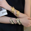 European Style Alloy Wrinkled Leaf Open Cuff Arm Bangle Fashion Statement Bracelet view 1