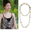 14K Gold Plated Copper Round Ball Crystal Picture Stone Layered Ethnic Necklace For Women view 1