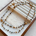 14K Gold Plated Copper Round Ball Crystal Picture Stone Layered Ethnic Necklace For Women view 3
