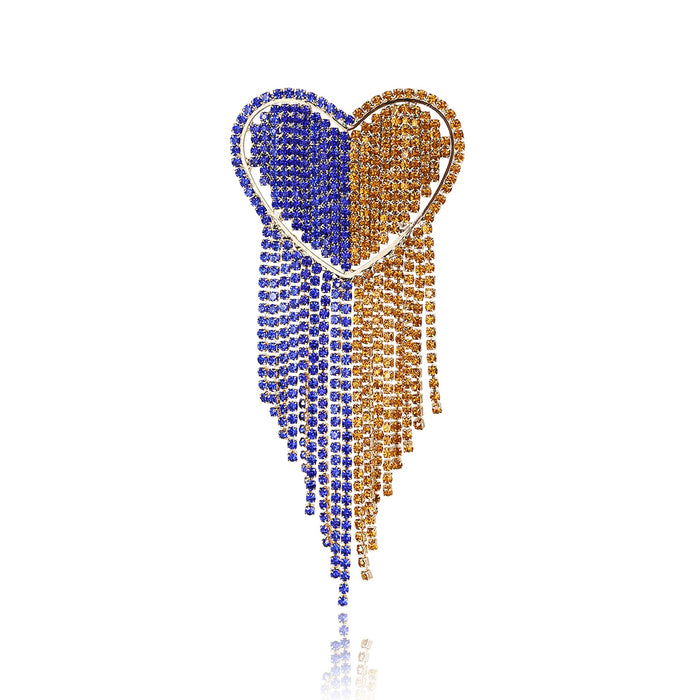 Alloy Rhinestone Heart Tassel Brooch Pin For Women’s Lapel Decoration