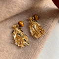 Light Luxury Resin Ball Leaf Tassel Drop Earrings With Silver Pins Vintage Two Way Stud Design view 3